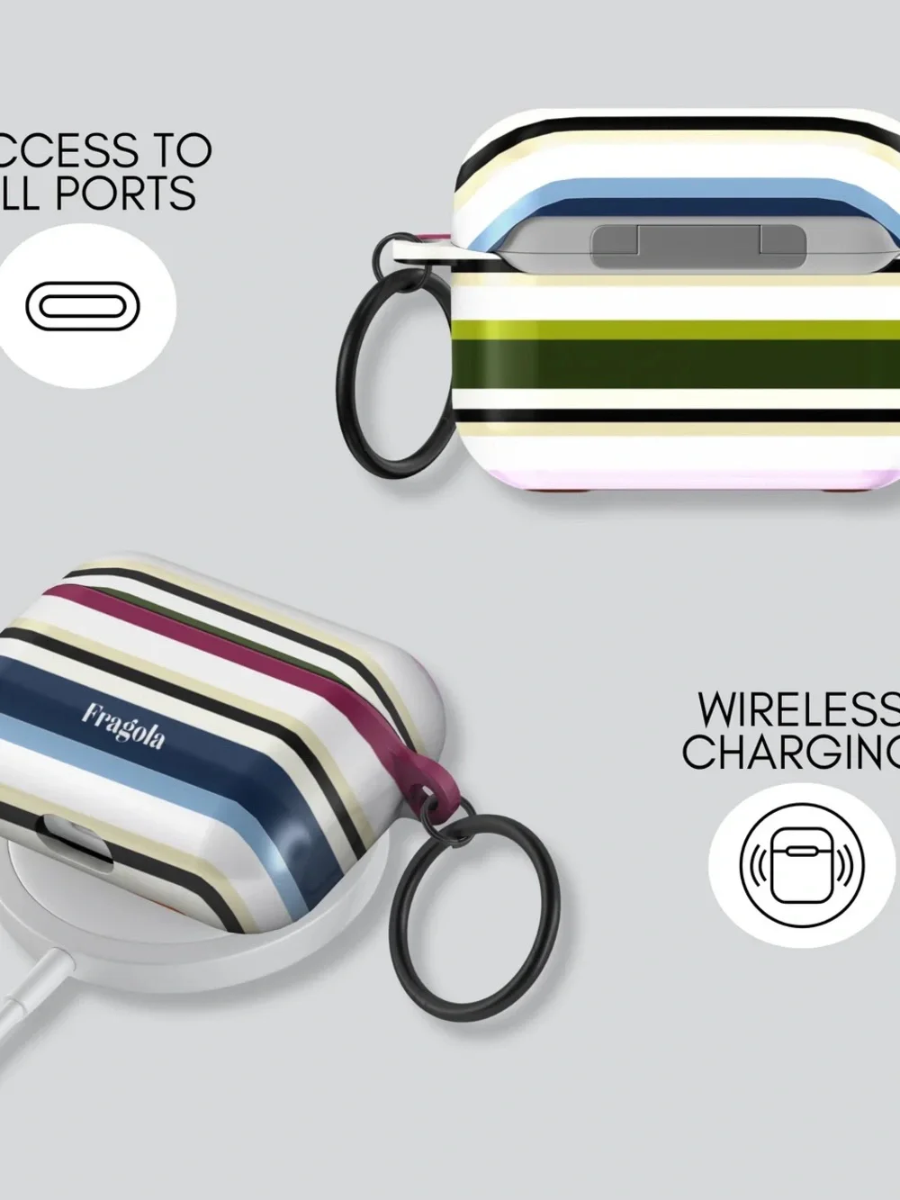 FRAGOLA AirPods Pro 3 Olivia Striped Protective Case - Pink, Navy & White